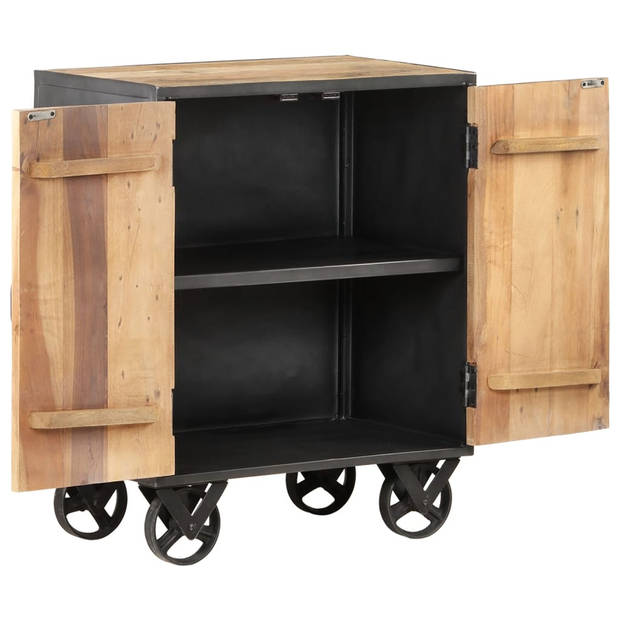 The Living Store Rustiek Houten Dressoir - 60x35x74 cm - Gerecycled Hout en Staal - Met Wieltjes