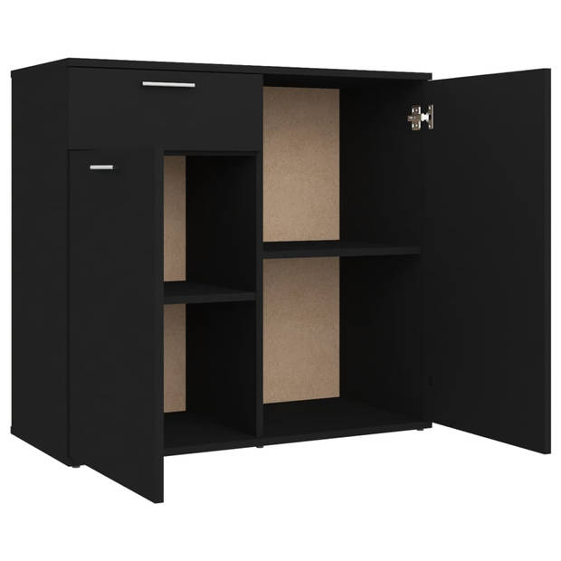 The Living Store Dressoir - Zwart Spaanplaat - 80 x 36 x 75 cm - Met 2 deuren en 1 lade