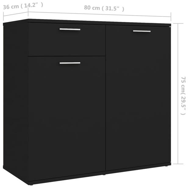 The Living Store Dressoir - Zwart Spaanplaat - 80 x 36 x 75 cm - Met 2 deuren en 1 lade