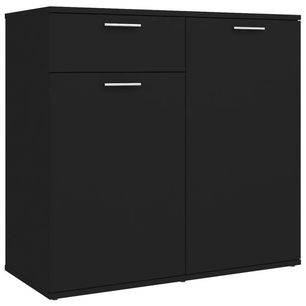 The Living Store Dressoir - Zwart Spaanplaat - 80 x 36 x 75 cm - Met 2 deuren en 1 lade