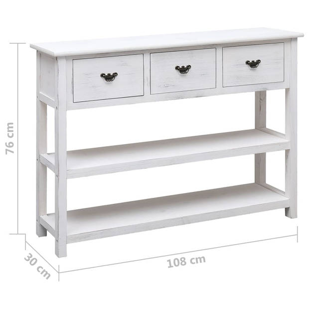 The Living Store Houten dressoir - Antiekwit - 108 x 30 x 76 cm - Massief paulowniahout en populierenhout