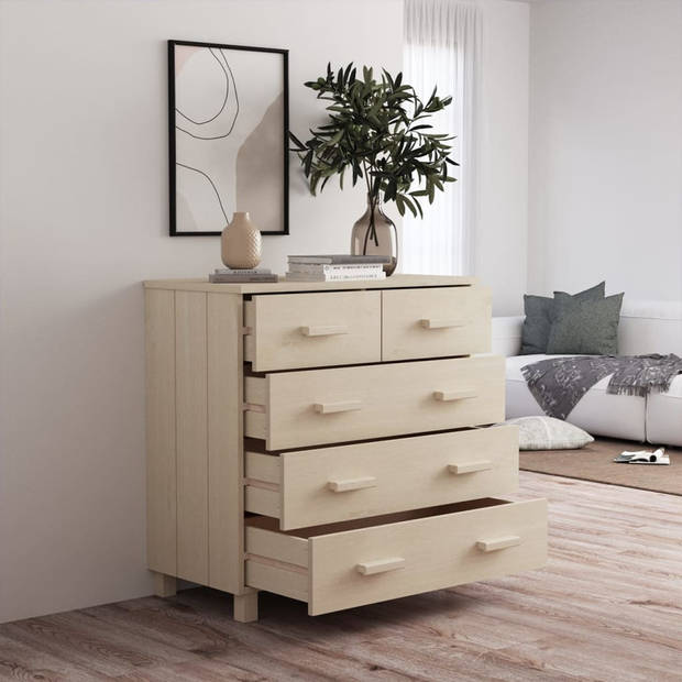 The Living Store HAMAR Dressoir - 79 x 40 x 80 cm - Massief grenenhout - 5 lades