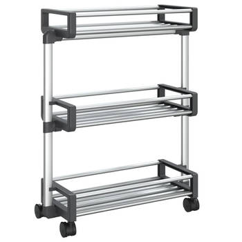 The Living Store Opbergtrolley Aluminium - 59 x 20 x 75 cm - 3 manden - Verstelbare plank - Zilver