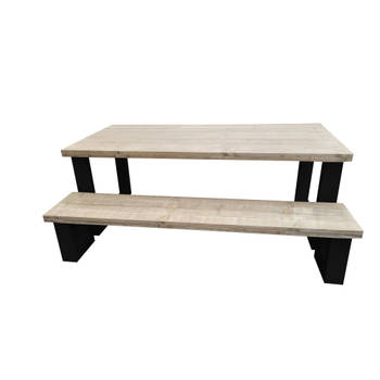 Wood4you - New England combideal Eettafel + Bankje - 220/90 cm - 220/90 cm Zwart - Eettafels