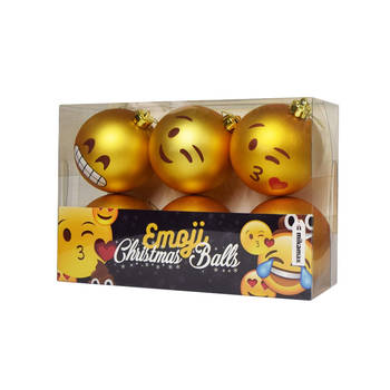 Emoji Kerstballen - Set van 6 - Grappige Kerstballen met 6 Verschillende Emoji's - ø 7,8cm - Christmas Balls -
