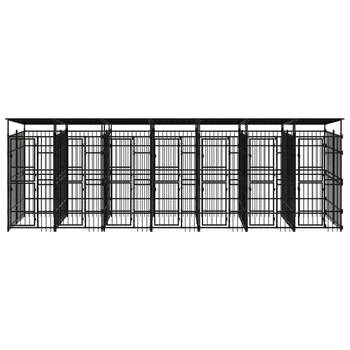 The Living Store Hondenkennel - Stalen stangen - 679 x 200 x 228 cm - Met dak en deuren - Zwart