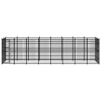 The Living Store Hondenkennel - zwart - gepoedercoat staal - 768 x 192 x 200 cm - met deur
