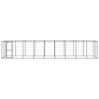 The Living Store Hondenkennel - Gepoedercoat staal - Zwart/Zilver - 990x220x180 cm - Met dak en deur