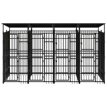 The Living Store Hondenkennel - Stalen stangen - 391x200x228 cm - Zwart