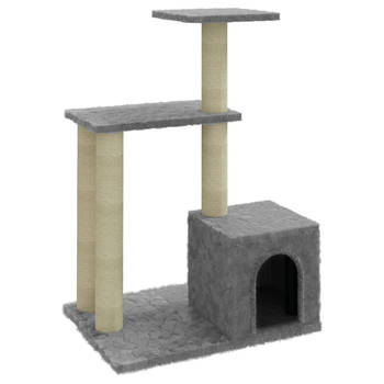 The Living Store Kattenboom - Lichtgrijs - 48x35x71 cm - Hout - pluche en sisal