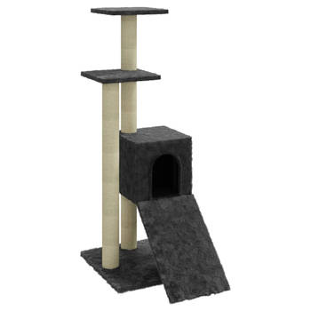 The Living Store Kattenboom - 35 x 54 x 92 cm - donkergrijs - bewerkt hout - pluche en sisal