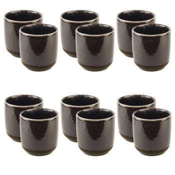 OTIX Espresso Kopjes - Set van 12 - 100 ml - Zonder Oor - Zwart - Aardewerk