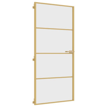 vidaXL Binnendeur smal 93x201,5 cm gehard glas en aluminium goudkleur