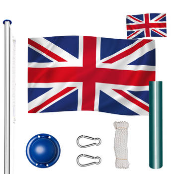 Vlaggenmast in hoogte verstelbaar - aluminium - incl. vlag Engeland UK - max. hoogte 565cm - 404770