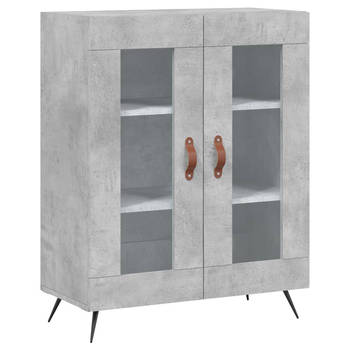 The Living Store Dressoir Betongrijs - Bewerkt hout - 69.5 x 34 x 90 cm - Glas ontwerp