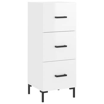 The Living Store Dressoir Modern Hoogglans Wit - 34.5 x 34 x 90 cm - 3 lades - Metalen poten