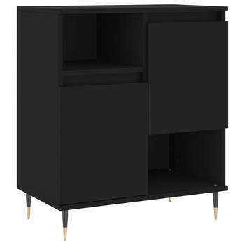 The Living Store Dressoir Modern - Zwart - 60 x 35 x 70 cm - Bewerkt hout en ijzer