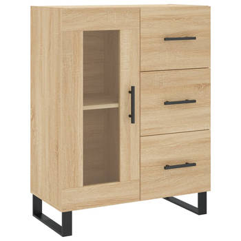 The Living Store Dressoir - Sonoma Eiken - 69.5 x 34 x 90 cm - 3 Lades - Glasdeur