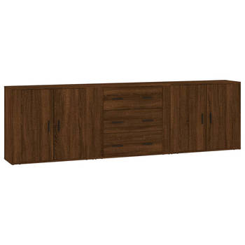 The Living Store Dressoir Bruineiken - Set van 3 - 80 x 33 x 70 cm - Duurzaam bewerkt hout