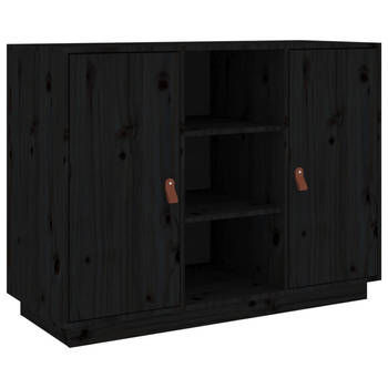 The Living Store Dressoir Massief Grenenhout - Zwart - 100 x 40 x 75 cm - Opbergruimte en Stevig Blad