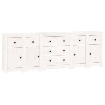 The Living Store Dressoir - Massief Grenenhout - Wit - 230 x 35 x 80 cm - Met voldoende opbergruimte