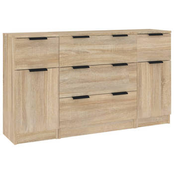 The Living Store Dressoir Sonoma Eiken - Bewerkt Hout - 60x30x70 cm - Met 3 Lades en 1 Deur