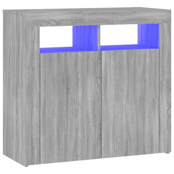 The Living Store Dressoir - Hoge Kast - 80x35x75 cm - LED Verlichting - Grijs Sonoma Eiken