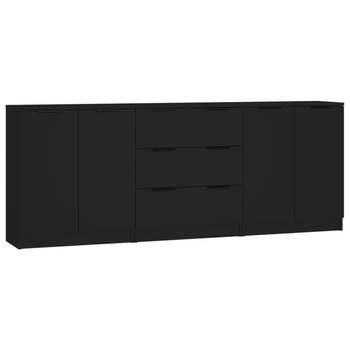 The Living Store Dressoir - Zwart - 60 x 30 x 70 cm - Bewerkt hout - 2 deuren - 3 lades