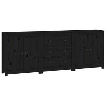 The Living Store Dressoir - Massief Grenenhout - 210 x 35 x 80 cm - Zwart