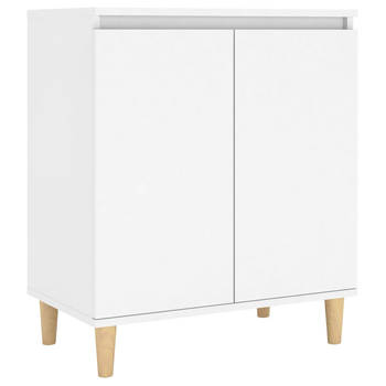 The Living Store Dressoir met massief houten poten 60x35x70 cm bewerkt hout wit - Keukenkast