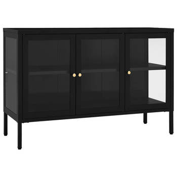 The Living Store Dressoir - Zwart Staal - 105 x 35 x 70 cm - Met glazen deur