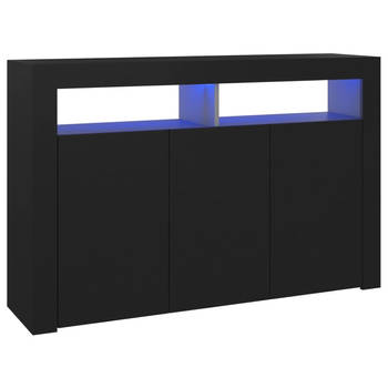 The Living Store Dressoir - LED-verlichting - 115.5 x 30 x 75 cm - Zwart hout