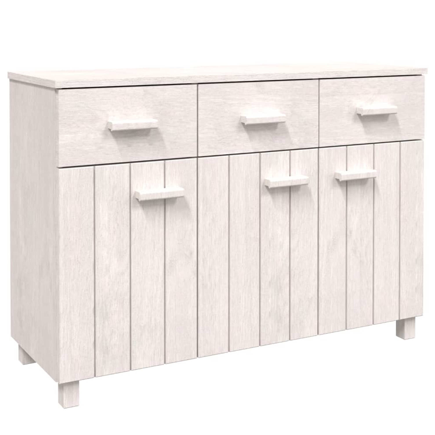 The Living Store HAMAR Dressoir - 113 x 40 x 80 cm - Massief grenenhout - Wit - Met lades en deuren