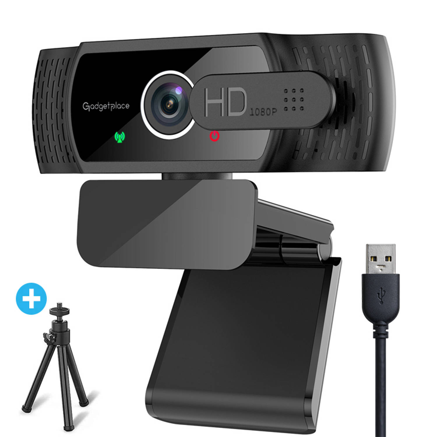 Full HD Pro Webcam met Ruisvrije Microfoon Incl. Tripod en Webcam Cover 1080P Voor Laptop en PC Wind