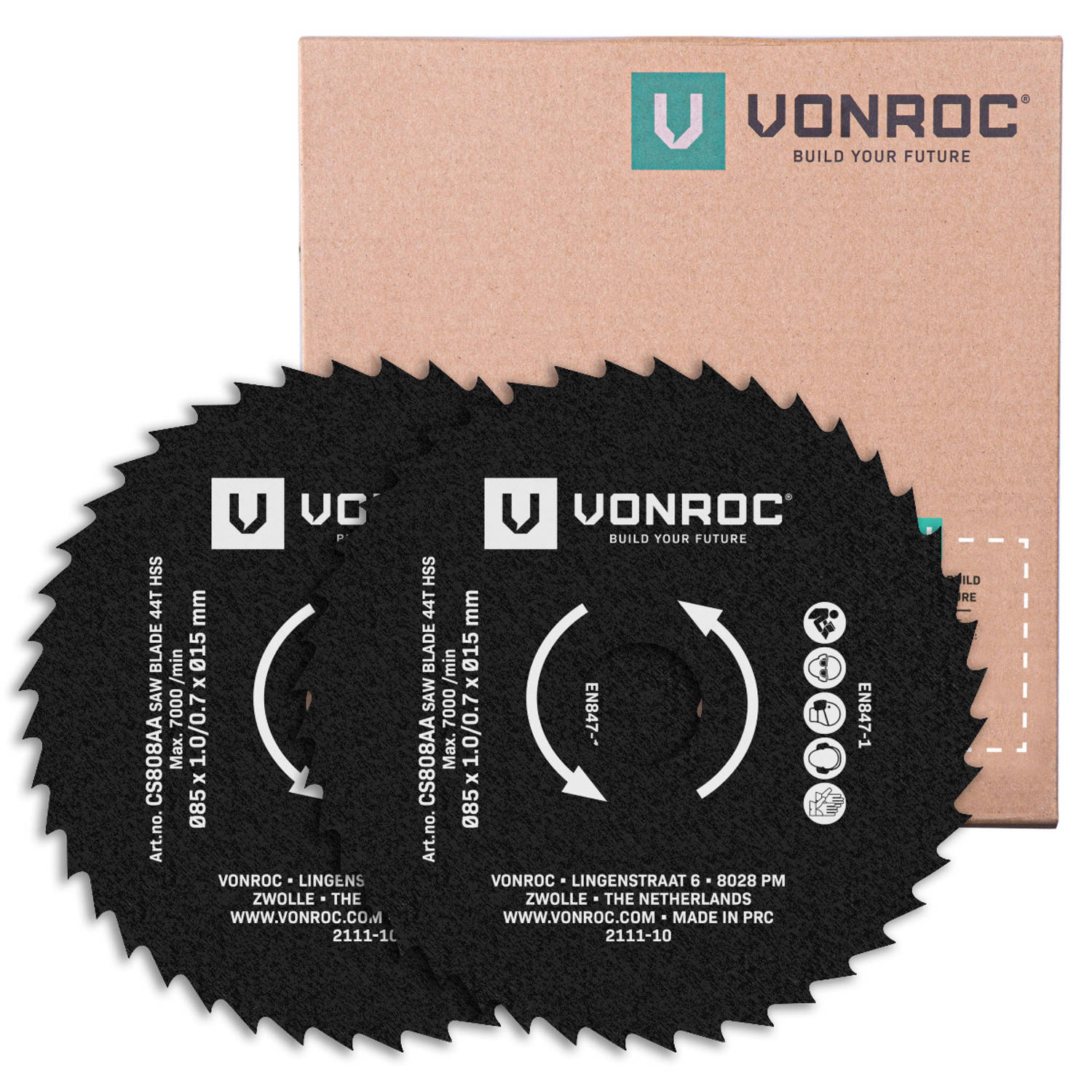 VONROC HSS zaagbladen voor mini cirkel- en invalzagen – 85x15mm – 44 tanden - 2 stuks cirkelzaagbladen – Voor hout, laminaat en non-ferro metalen