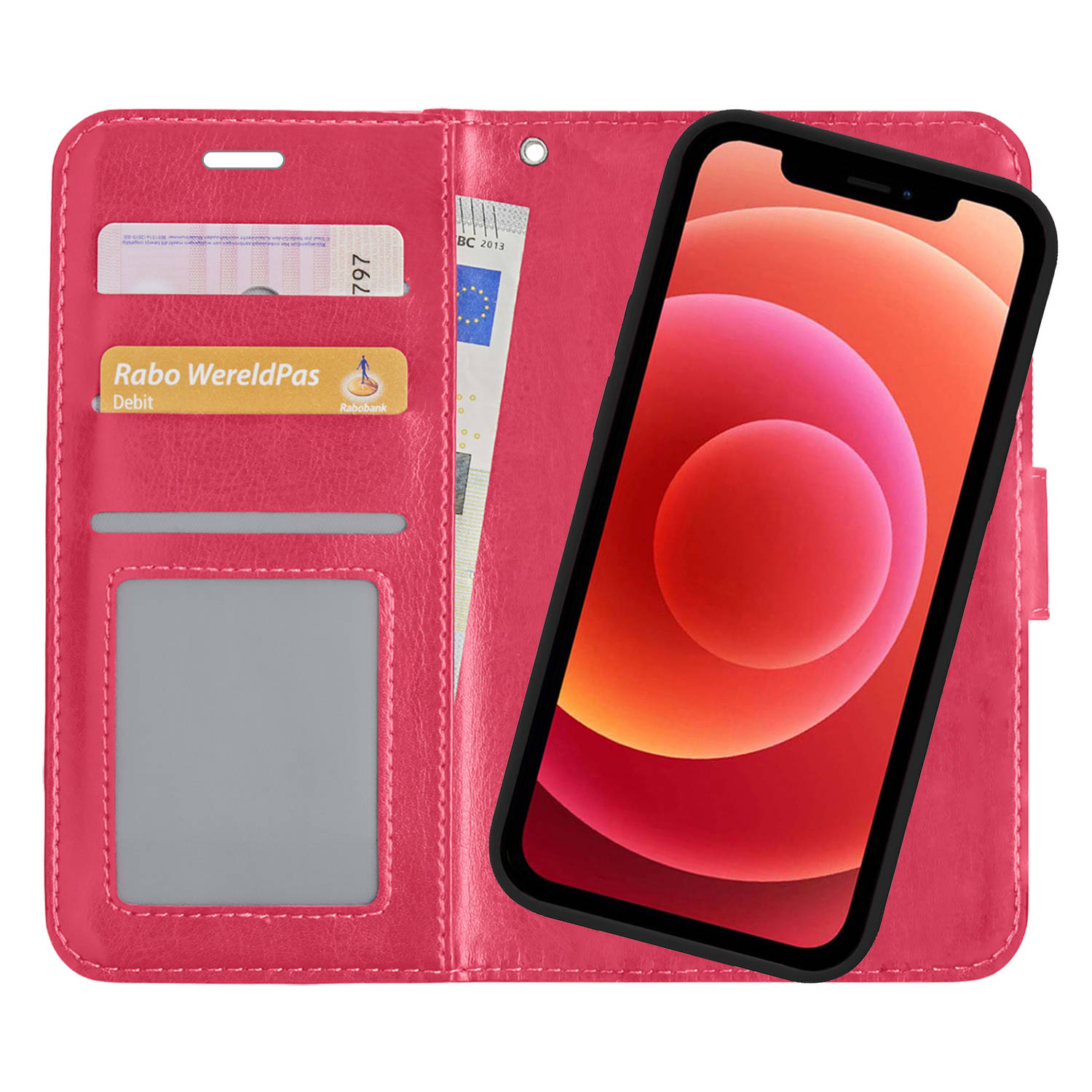 iPhone X Hoesje Bookcase Hoes 2-in-1 Cover - iPhone X Hoes 2-in-1 Hoesje Case - Donker Roze