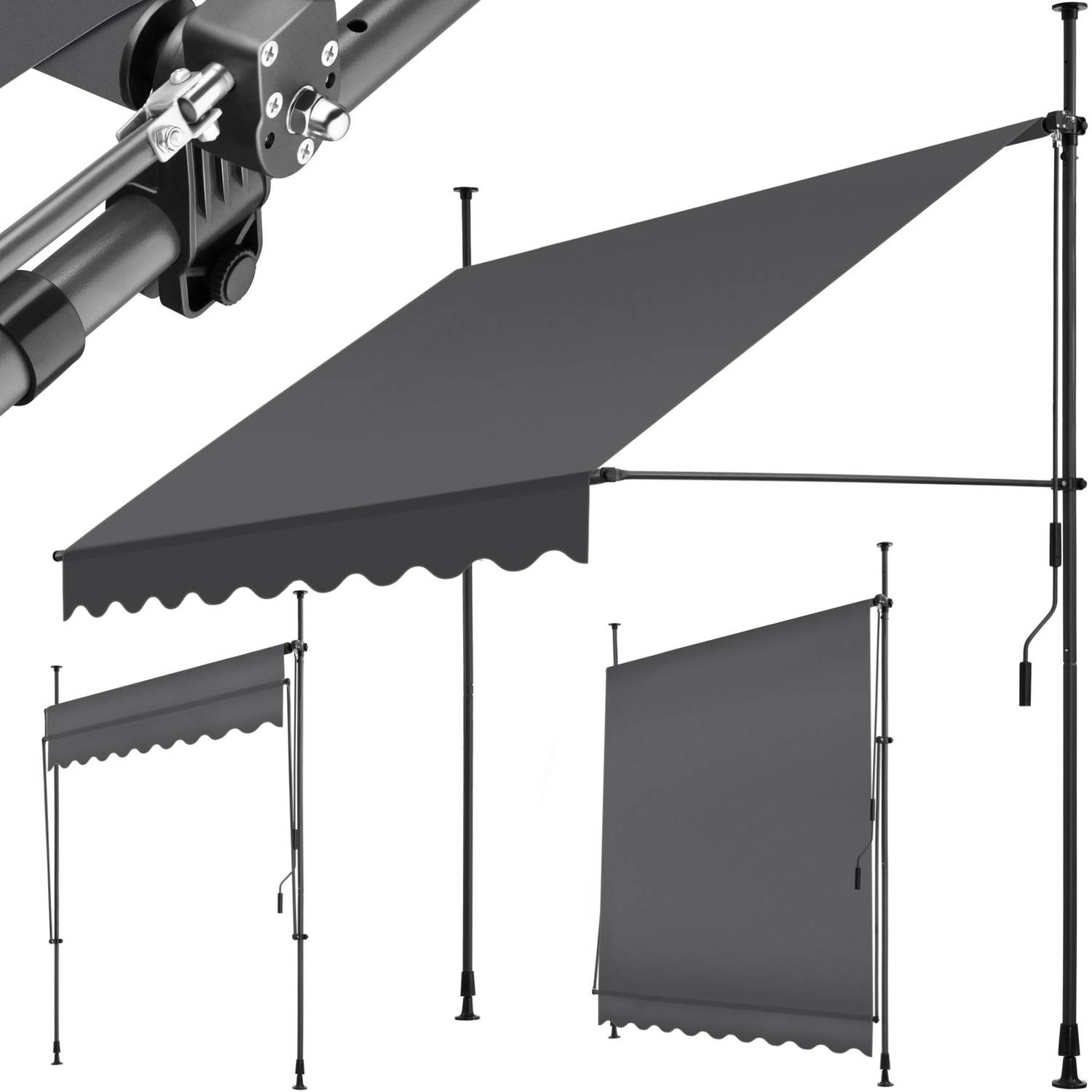 tectake klemluifel Zonnescherm Zonneluifel Klem-zonwering Zonnescherm Balkon 200 x 180 cm zwartgrijs