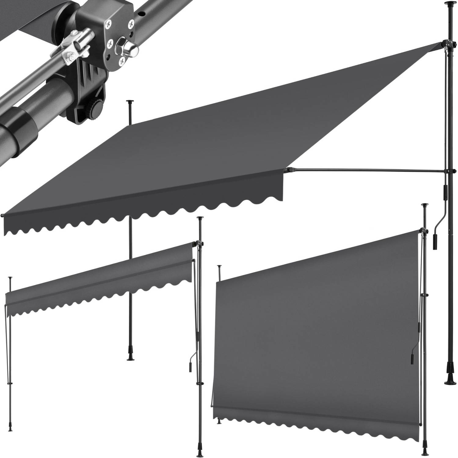 tectake klemluifel Zonnescherm Zonneluifel Klem-zonwering Zonnescherm Balkon 400 x 180 cm zwartgrijs