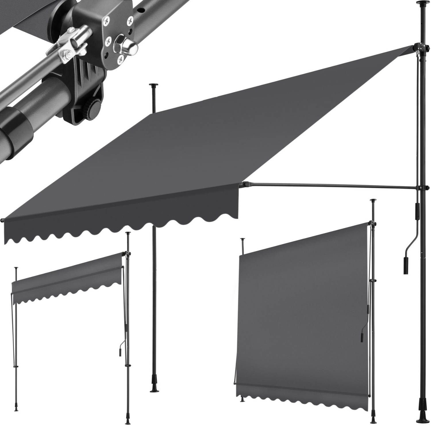tectake klemluifel Zonnescherm Zonneluifel Klem-zonwering Zonnescherm Balkon 250 x 180 cm zwartgrijs