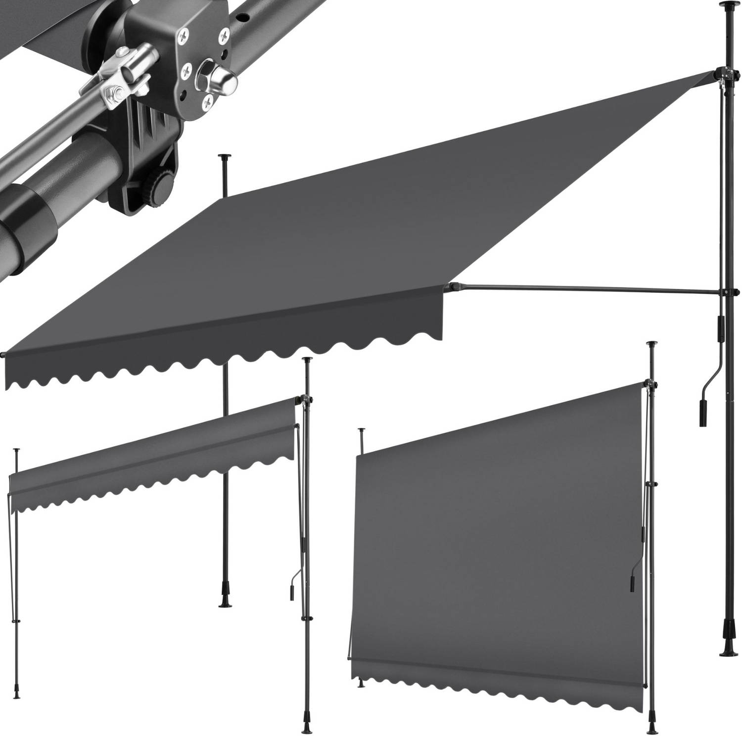 tectake klemluifel Zonnescherm Zonneluifel Klem-zonwering Zonnescherm Balkon 350 x 180 cm zwartgrijs