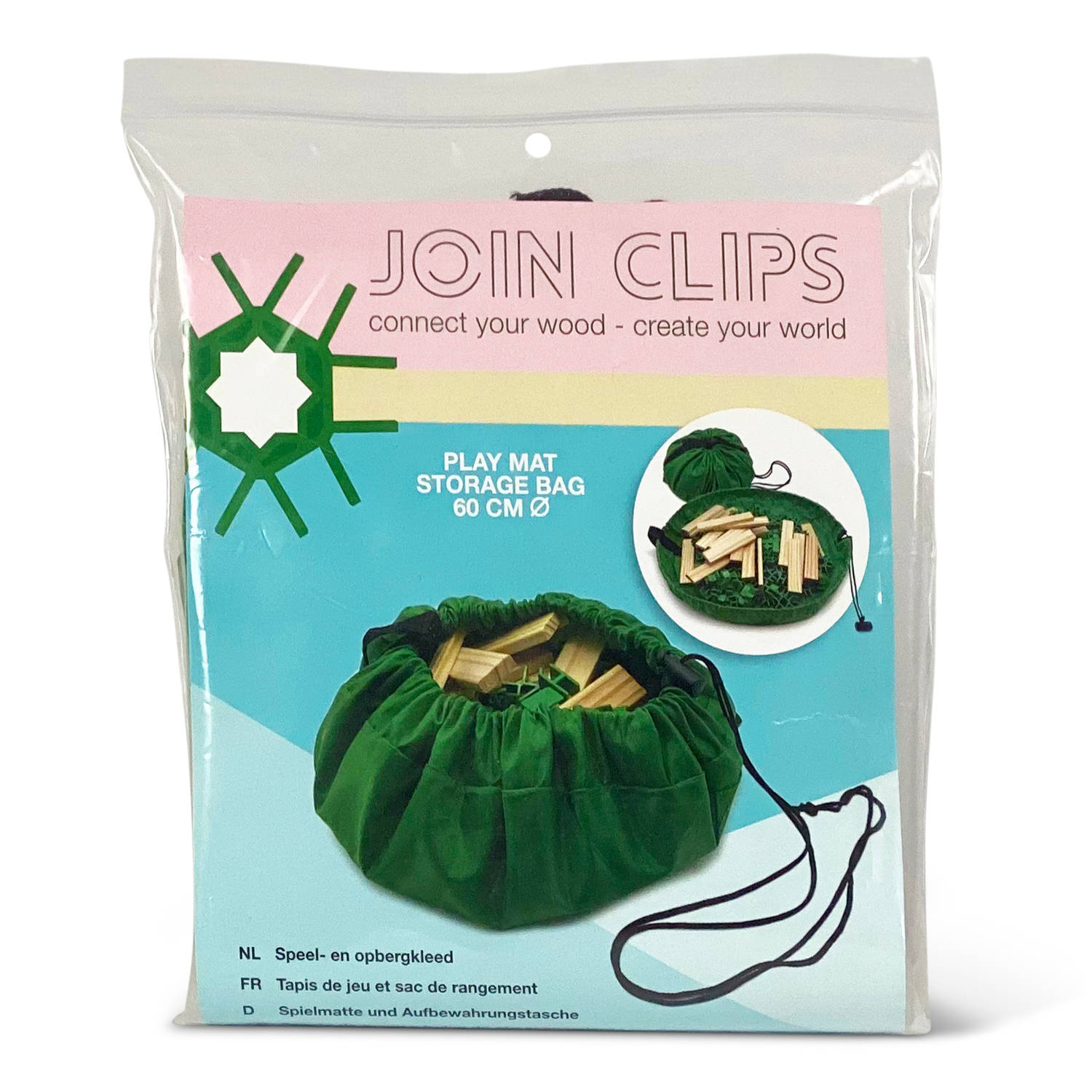 JOIN CLIPS®: opbergzak / speelkleed- 60 cm ø - groen - nylon kleed met trekkoord