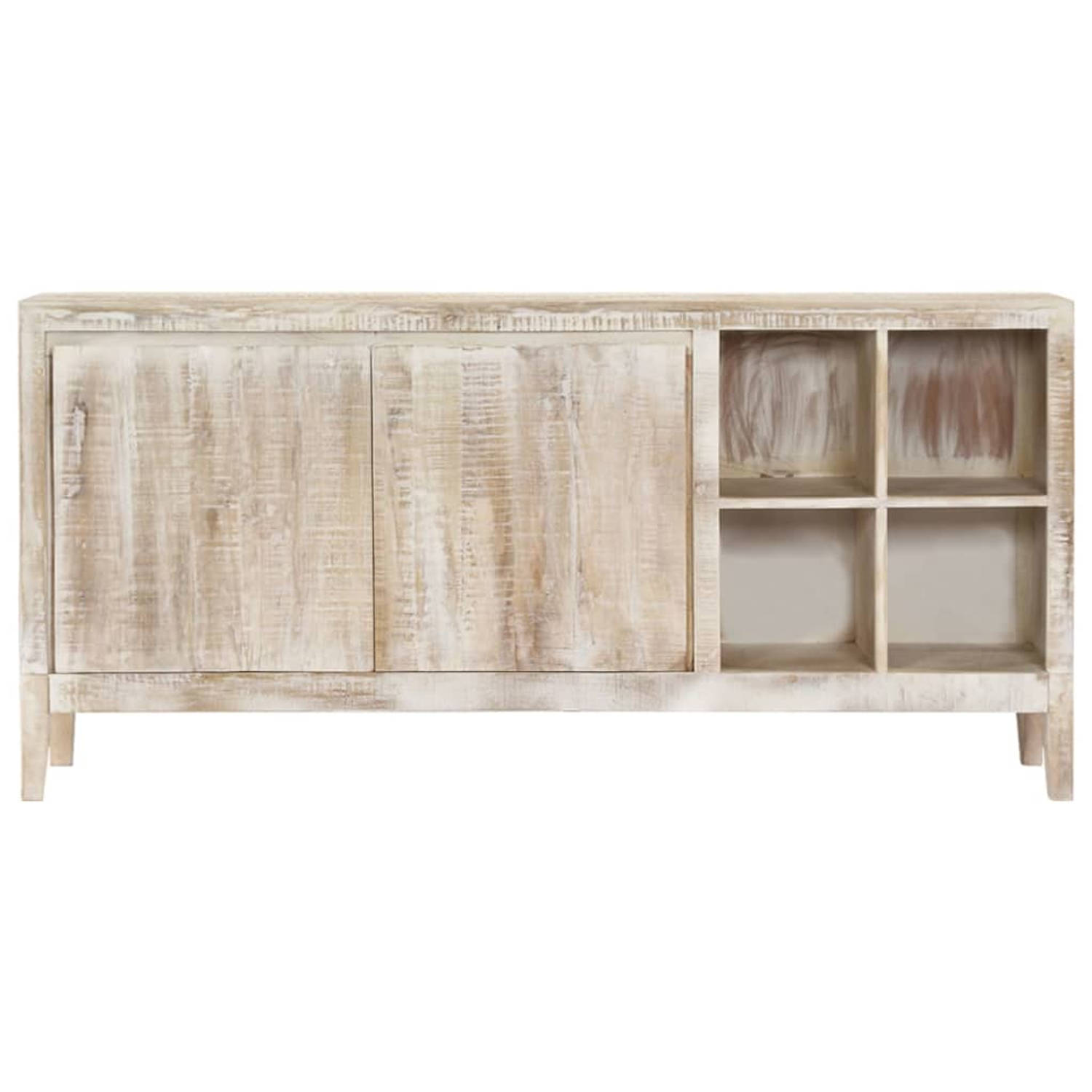 The Living Store Dressoir - Mangohout - Wit - 160 x 40 x 76 cm - Uniek design