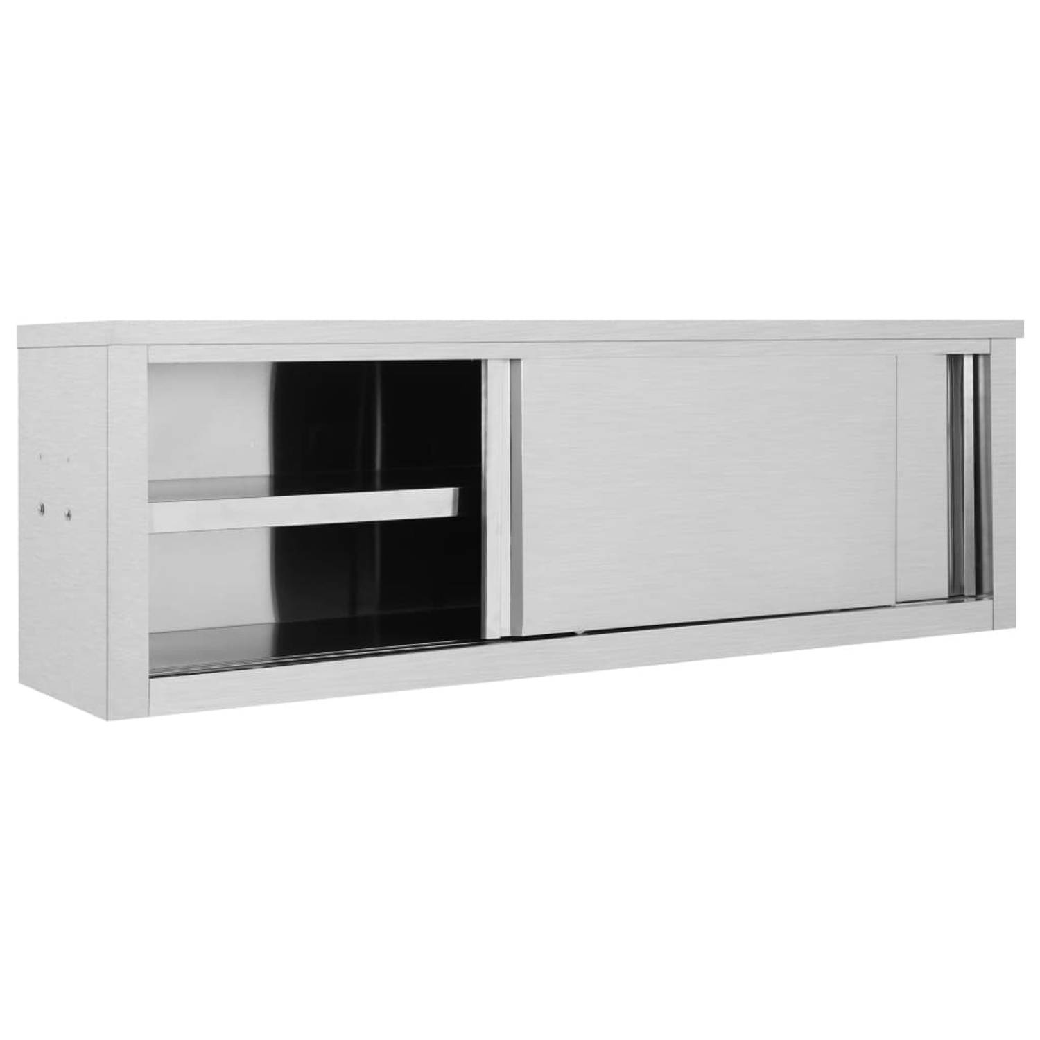 The Living Store Keukenwandkast - RVS - 150 x 40 x 50 cm - Schuifdeuren - Opbergruimte