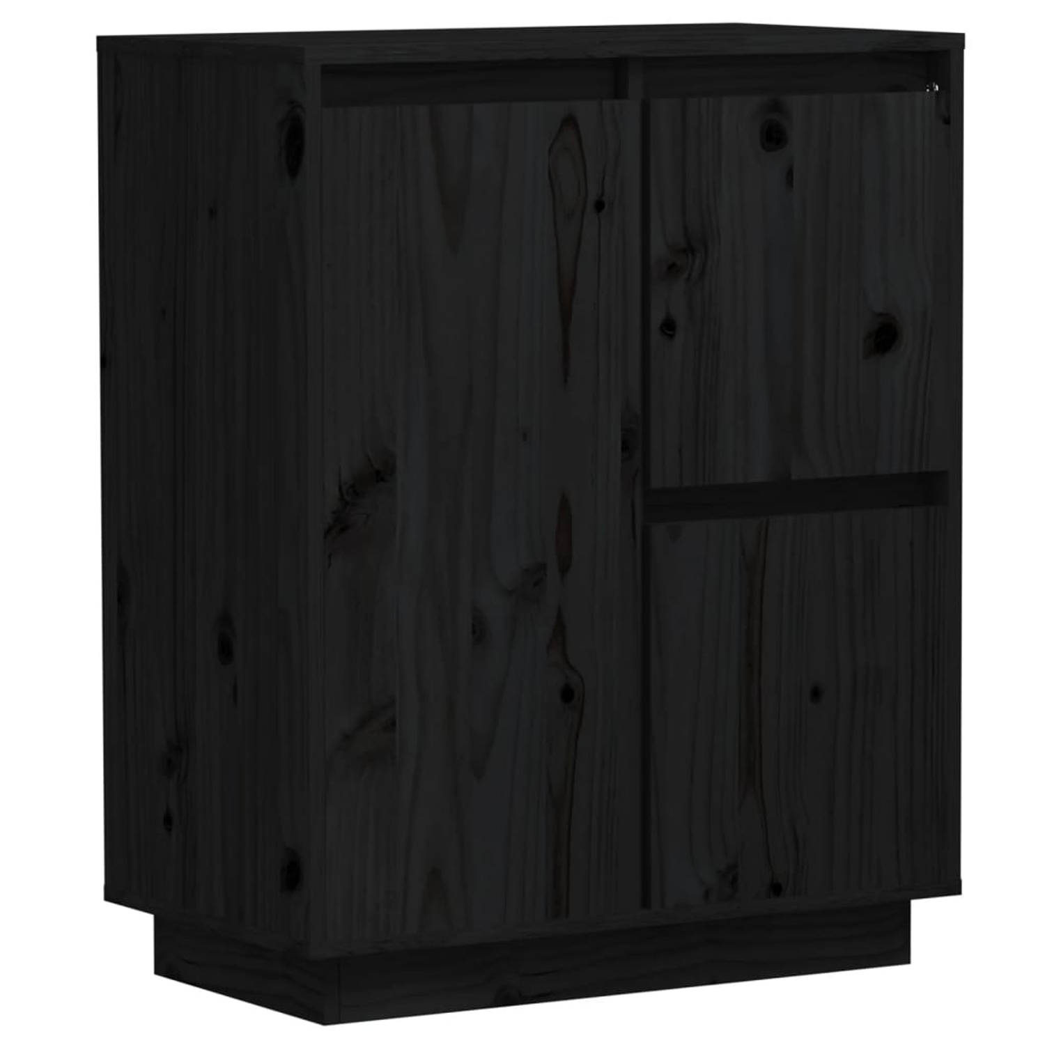 The Living Store Dressoir 60x34x75 cm massief grenenhout zwart - Keukenkast