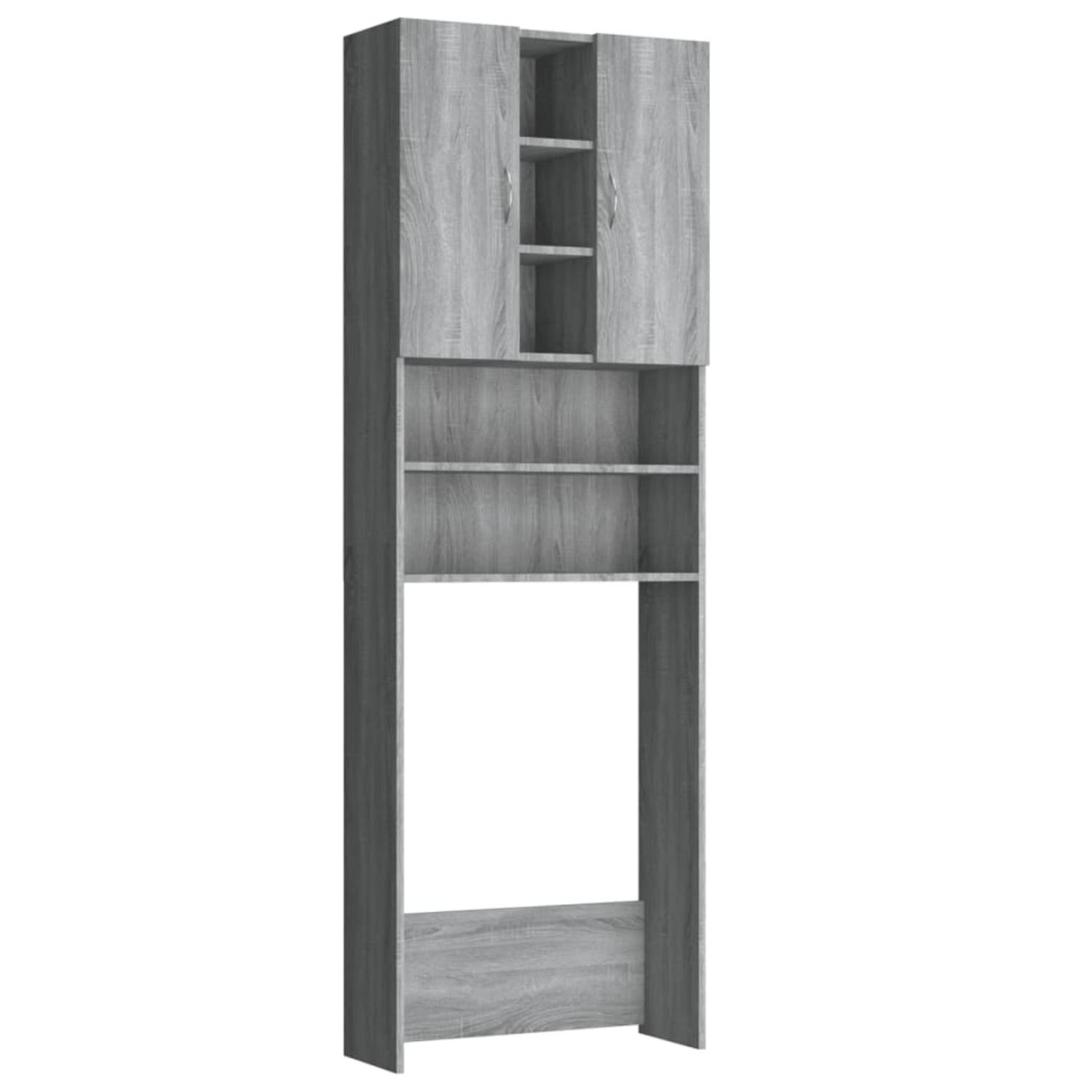 The Living Store Waskast Grijs Sonoma Eiken - 64x25.5x190 cm - Bewerkt hout