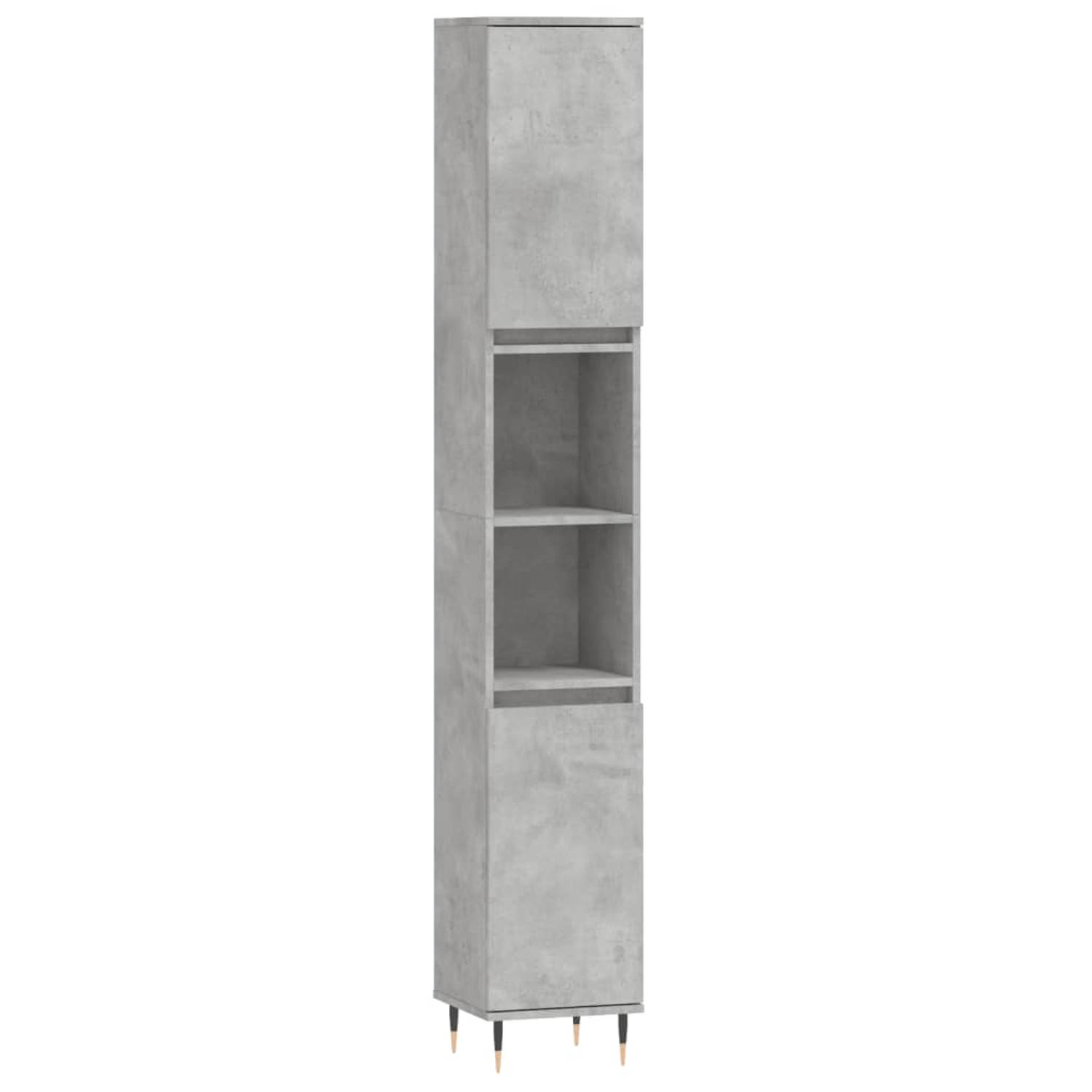 The Living Store Badkaast Betongrijs - 30 x 30 x 190 cm - Duurzaam hout - Flexibele deurmontage - IJzeren poten