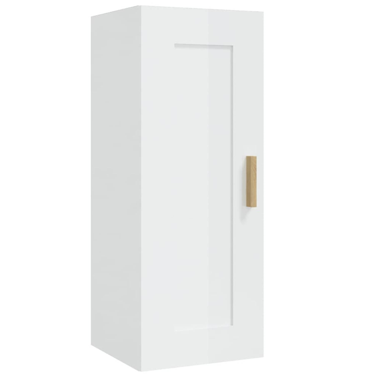 The Living Store Wandkast Hout - 35x34x90 cm - Hoogglans Wit