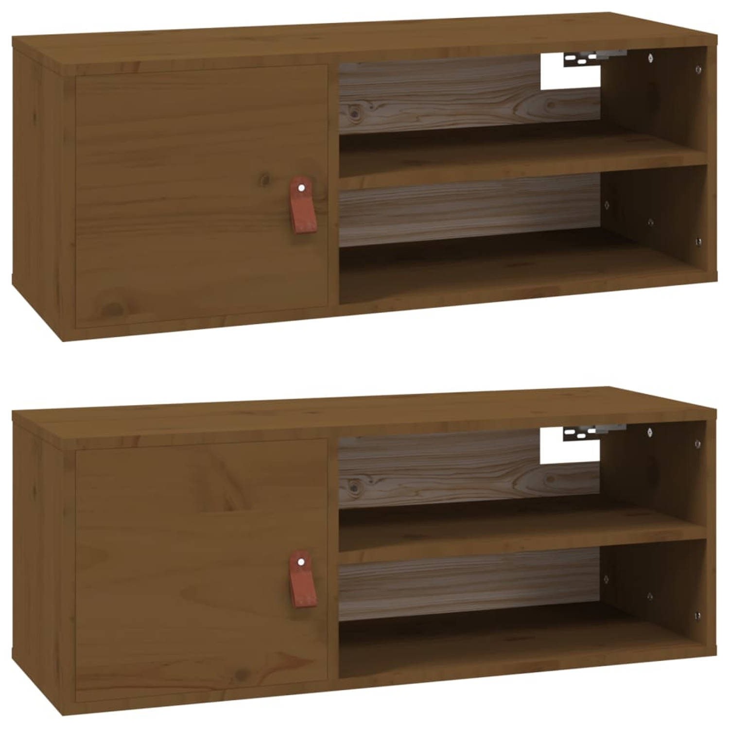 The Living Store Wandkast Massief Grenenhout - 80x30x30 cm - Honingbruin