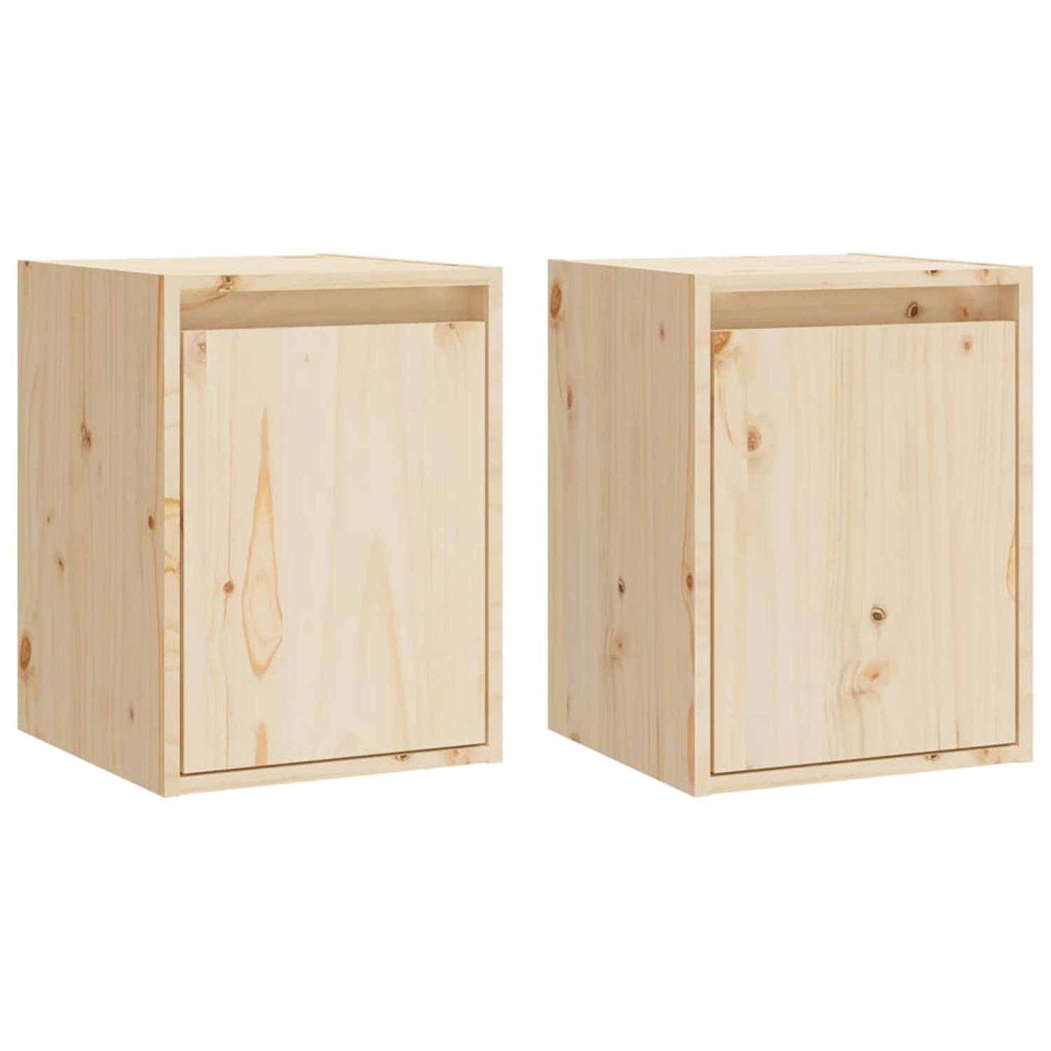 The Living Store Wandkast - Massief grenenhout - 30x30x40 cm - Set van 2