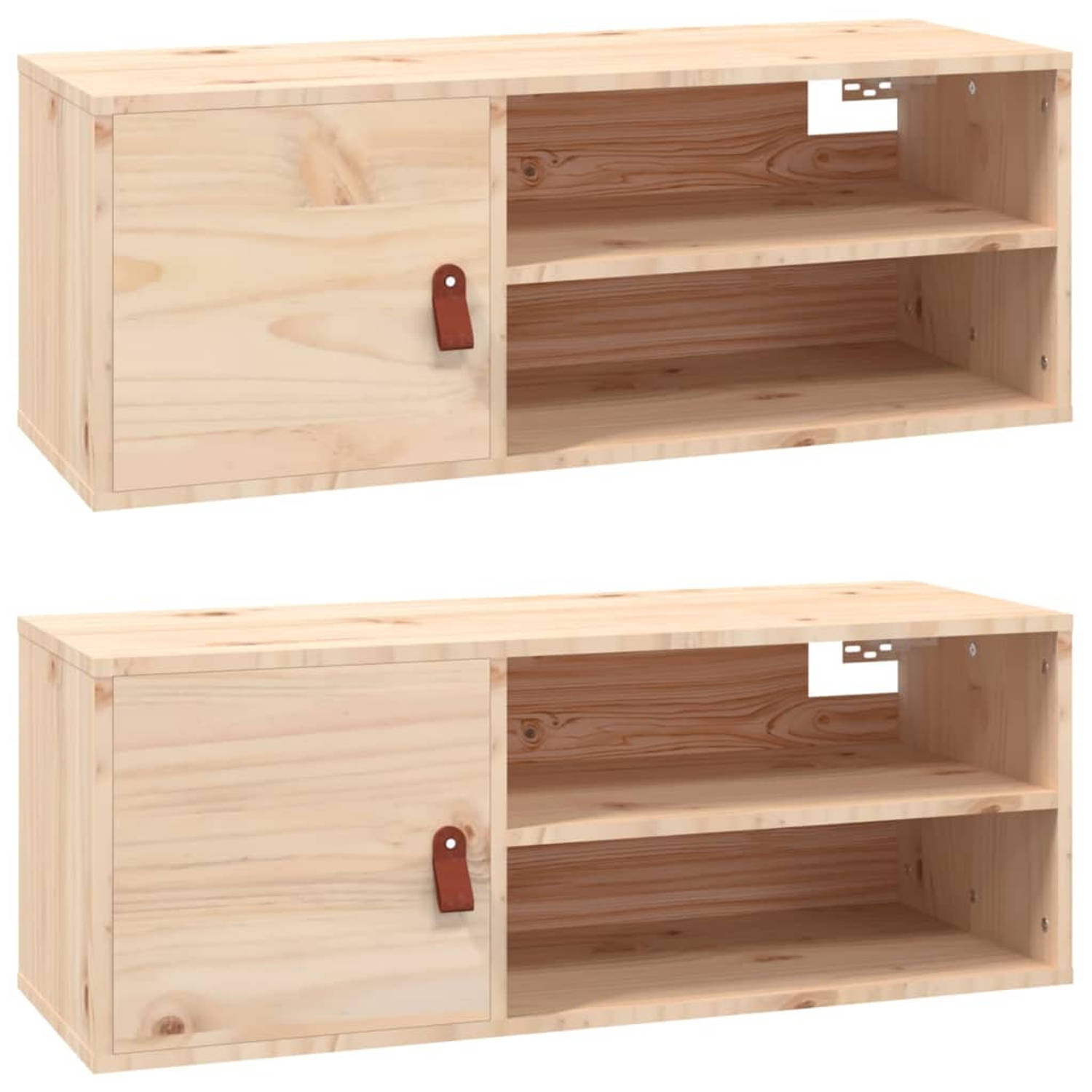 The Living Store Wandkast - Massief grenenhout - 80 x 30 x 30 cm - 4 vakken en 1 deur